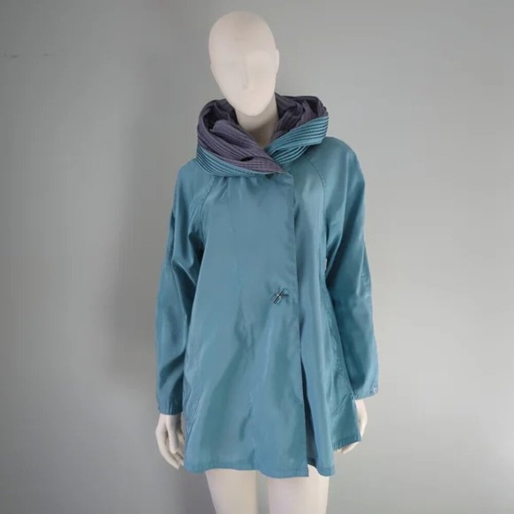 Vintage 90’s Mycra Pac Teal & Dark Green Reversible Pleated Hood Raincoat - M